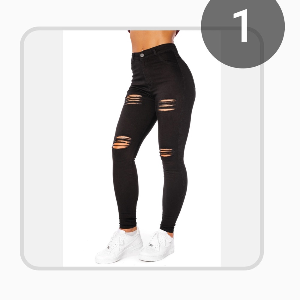 FIT JEANS- High waisted 4 hole ripped jeans